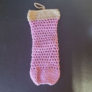 Handmade Pink and Tan Crochet Kitchen  Grocery Bag Holder